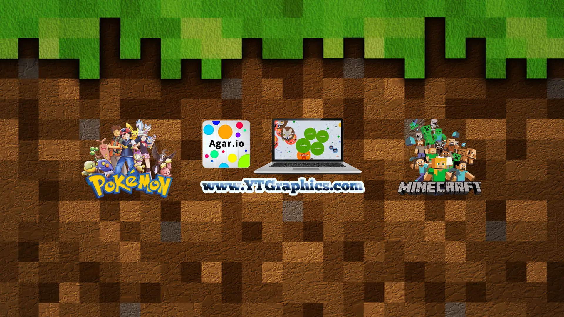 Pokemon, Minecraft, Agar.io Banner