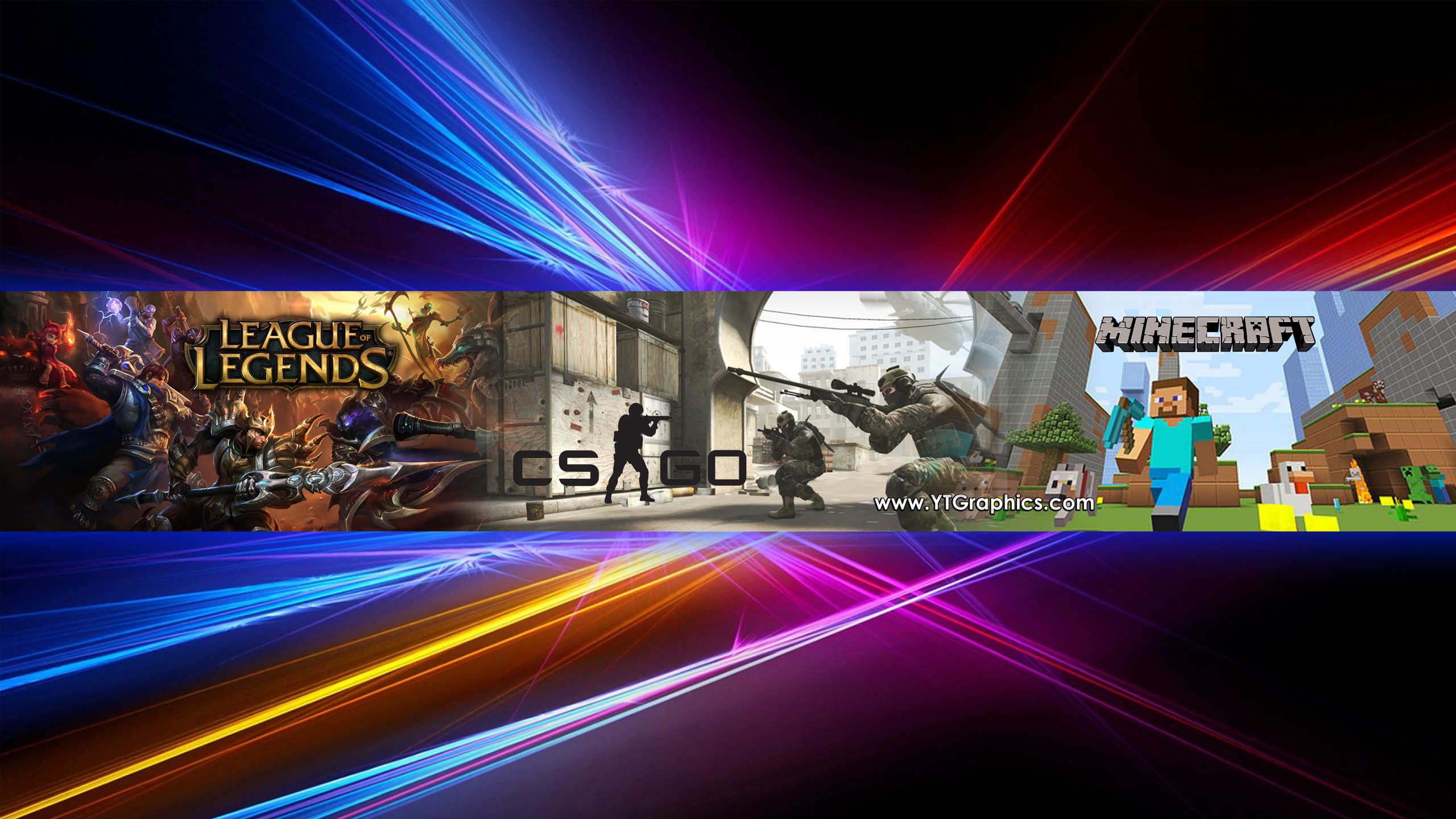 Mix Minecraft Cs Go Lol Youtube Channel Art Banner