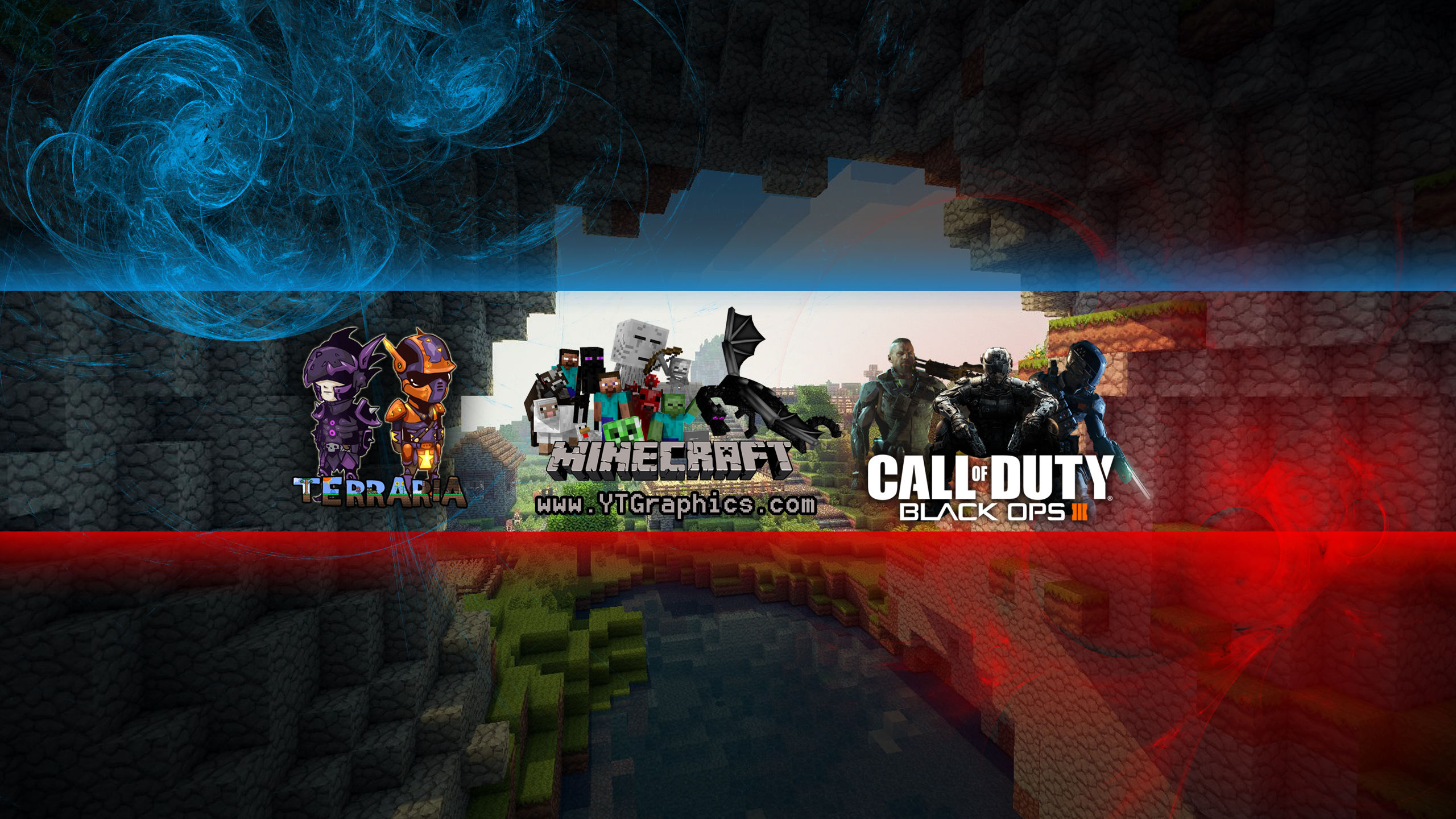 Terraria Minecraft Call Of Duty Black Ops 3 Youtube Channel Art Banner - youtube channel art 2048x1152 roblox